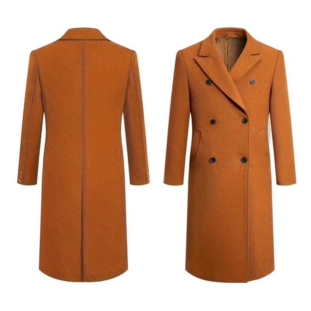 Autumn Men's Wool Winter Blends Long Trench Coat Double-breasted Solid Color Mid-Length Windproof Thick British Slim Jacket Hombre Outwear D260