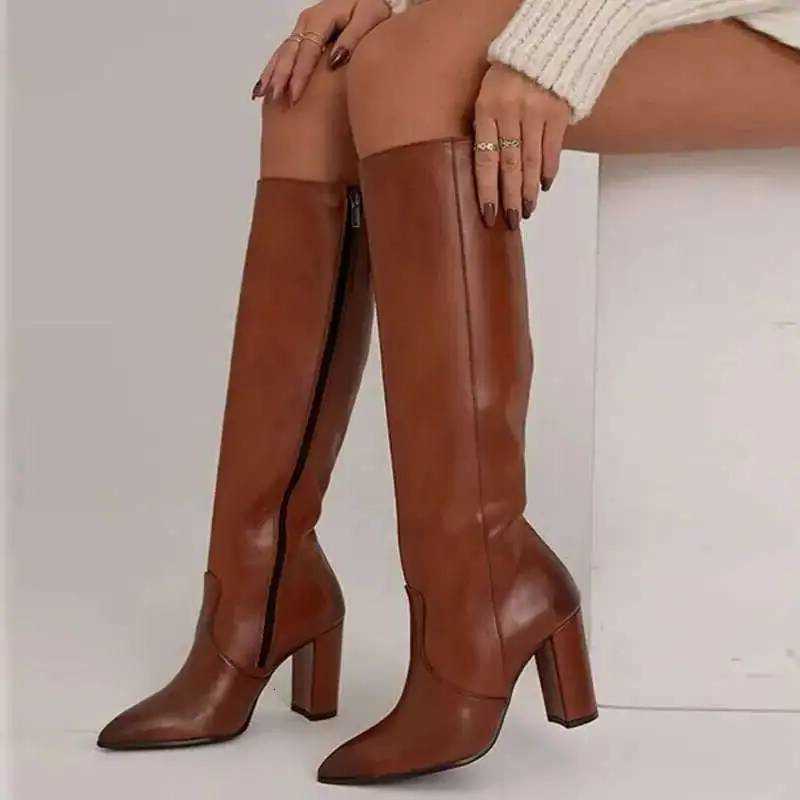 Botas altas Botas hasta la rodilla occidentales Tacones Punta estrecha Botas de gran tamaño Botas Mujer H260921