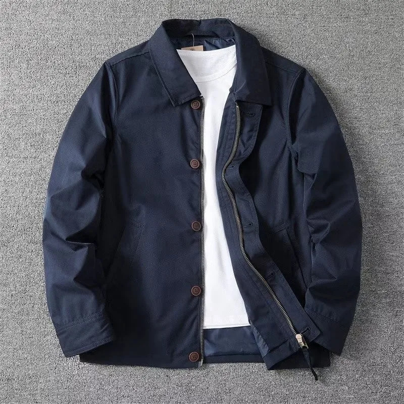 Man Coat Spring Autumn Turn Down Collar Solid Color Male Short Outerwear Single-breasted Zipper Business Casual Men Jacket 260920