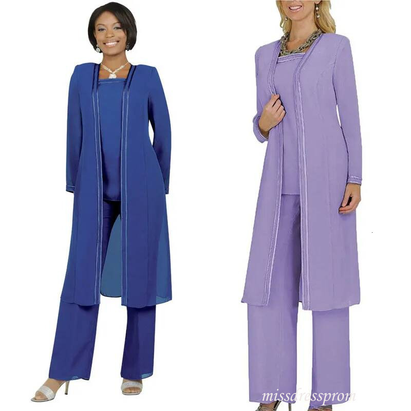 Plus Size Mother of the Bride Pants Suit Elegant 3 Piece Wedding Guest Outfit with Long Jacket