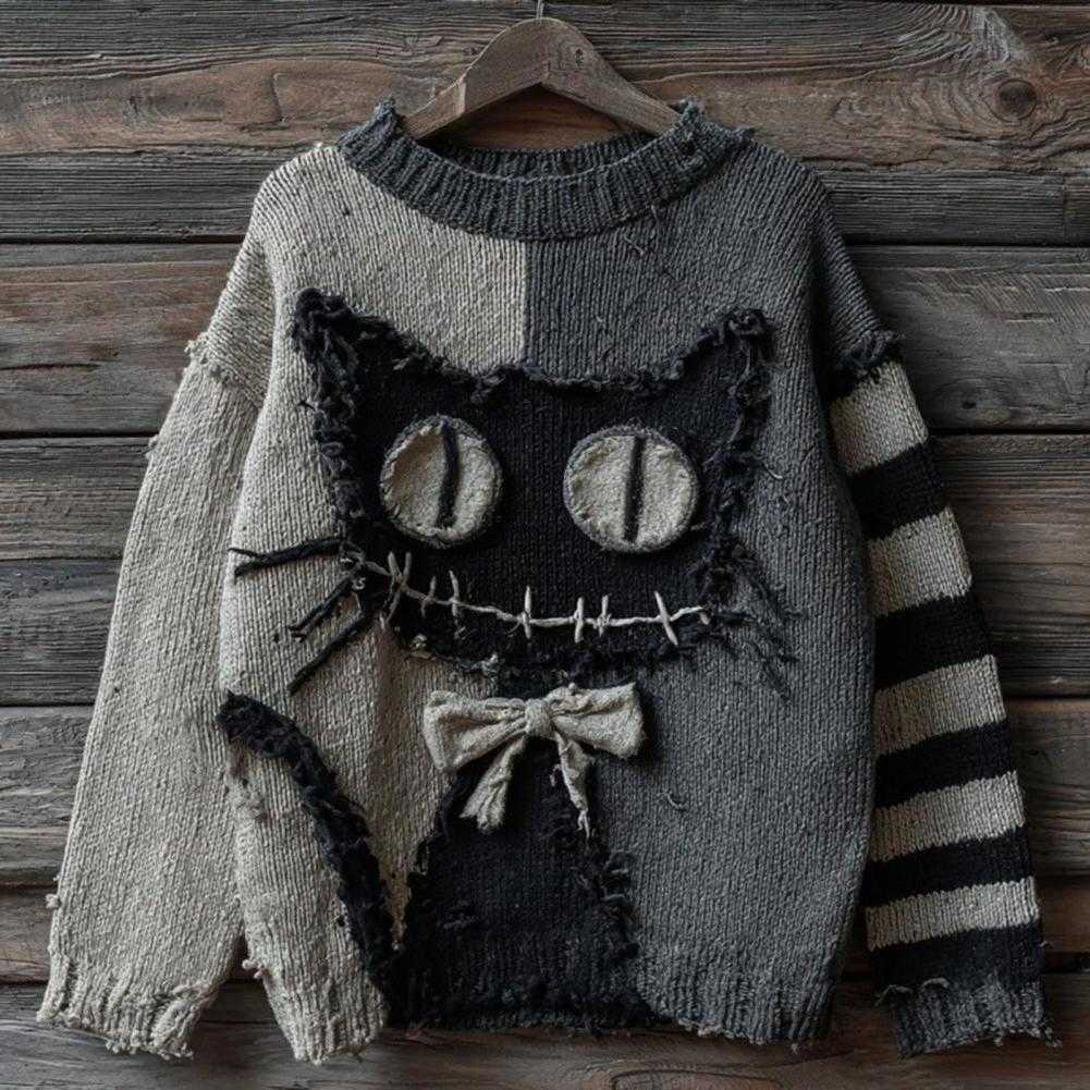 Felpa spettrale Face Hallown Maglioni per donna Patchwork Stampa Top in maglia Girocollo Zucca Pullover allentato Top S260921R81C