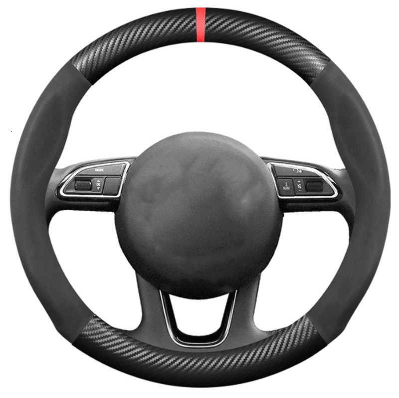 Car Steering Wheel D-Shaped Carbon Fiber Protective Cover Round Suede Anti-Slip Breathable Sweat-Absorbing Sports Style