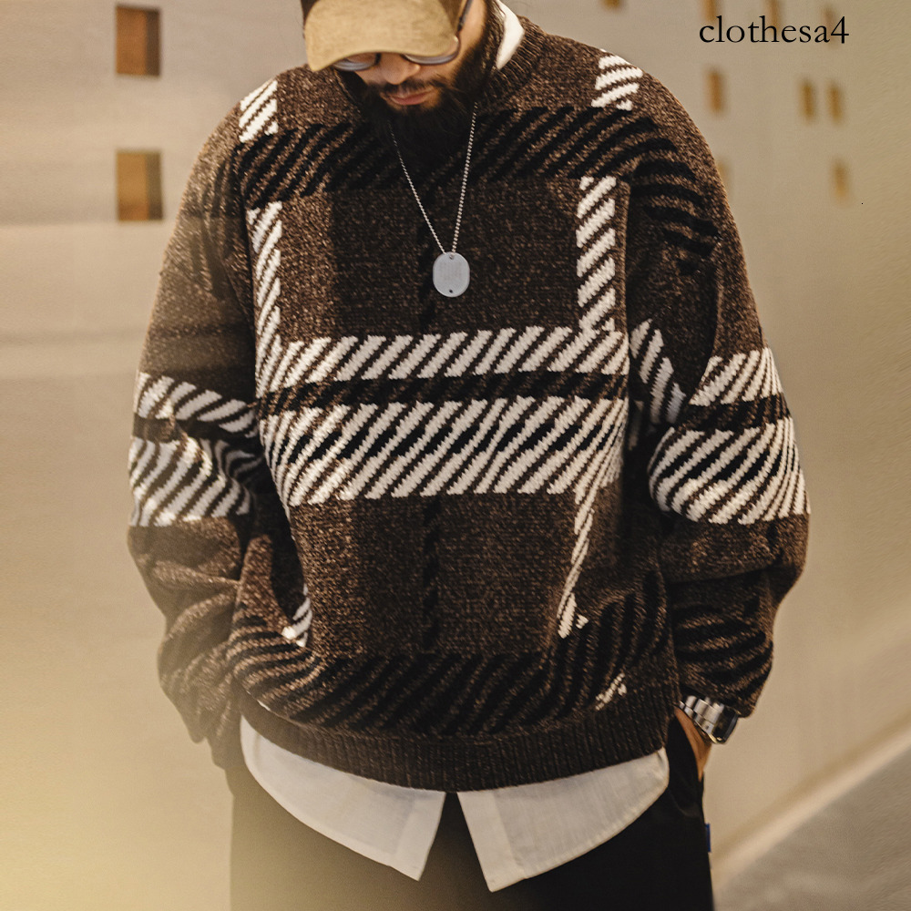 Maden Vintage Chenille Christmas Crew-neck Thickened Warm Knitted Pullover Unisex Versatile Sweater for Fall and Winter