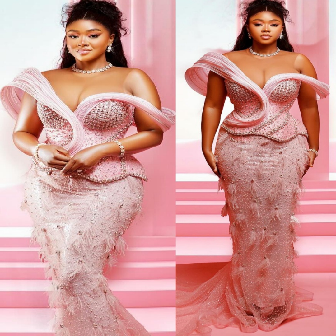 2026 Aso Ebi Pink Mermaid Prom Dresses Feather Crystals Stylish Evening Formal Party Second Birthday Engagement Reception Gowns Dress For Dinner ZJ0