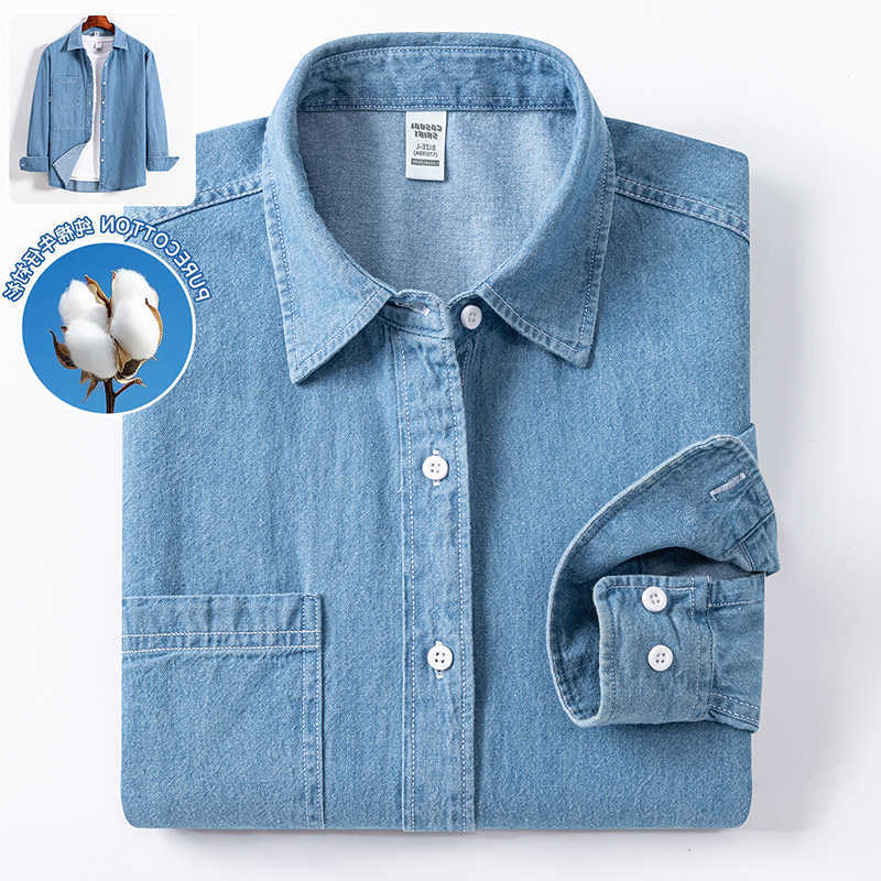 Denim Men's Casual Shirts 2025 Long-Sleeve Double or Single Pocket Design Shirt Classic 100% Cotton Fashion Embroider Comfortable Clothes H2609