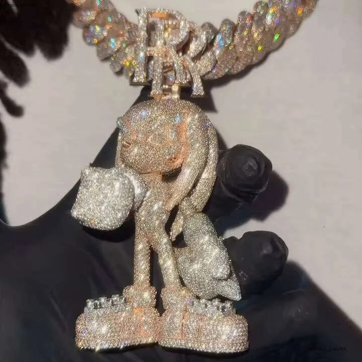 IGI Certified Iced Lab Grown Moissanite 3D Cartoon Men's Custom Hip Hop 925 Silver Gold Vvs Chain Pendant Boutique Jewelry