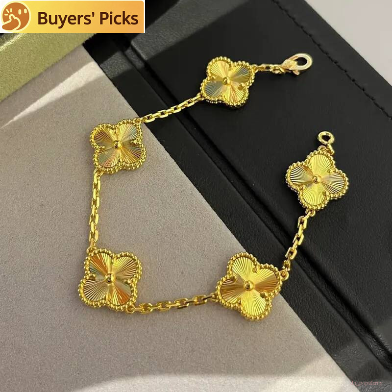2026 Luxury jewelry 18K Gold Plated Classic Fashion Charm Bracelet Four leaf Clover Designer Jewelry Elegant Mother of Pearl Bracelets with box