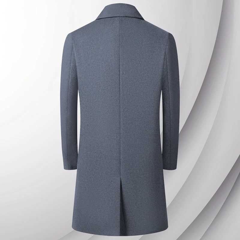 Dark Blends Gray Trench Men's Long Wool Coat Double breasted Woolen Overcoat Suit Collar Autumn Winter D260921 68