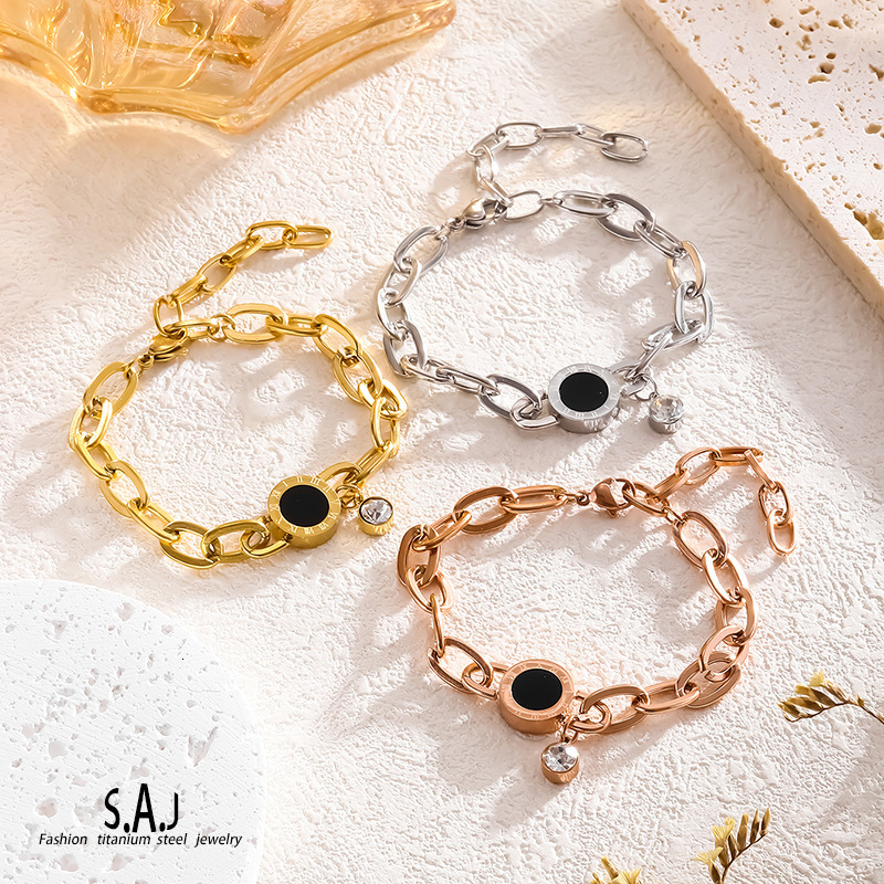 Jewelry New Fashion For Female Students Simple Japanese And Korean Style Stainless Steel Inlaid Diamond Roman Numeral Bracelet