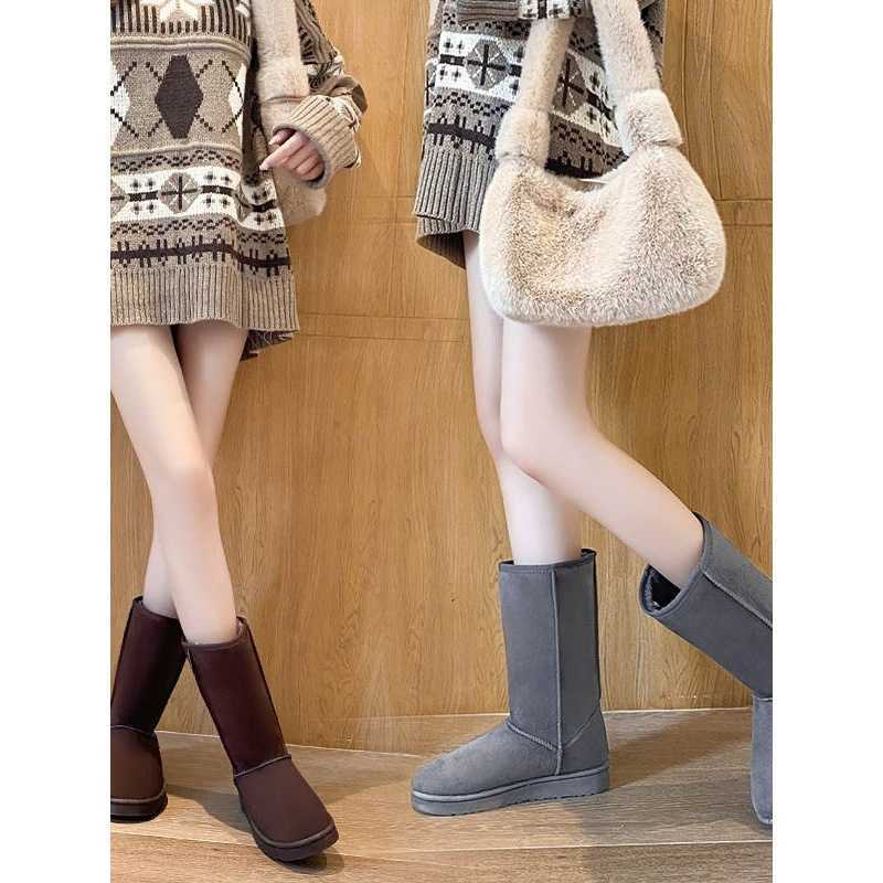 Botas por encima de la rodilla de invierno para mujer, botas altas gruesas con forro polar y suela plana forradas de algodón, botas para nieve L2692