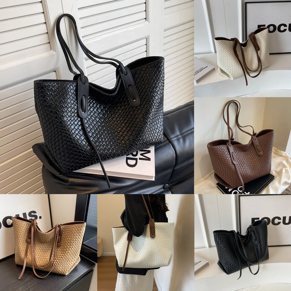Trendy Minimalist Woven Tote Bag, Ladies Soft Leather Large Shoulder Bag, Multi-color Casual Shopper Handbag for Daily Commute 999