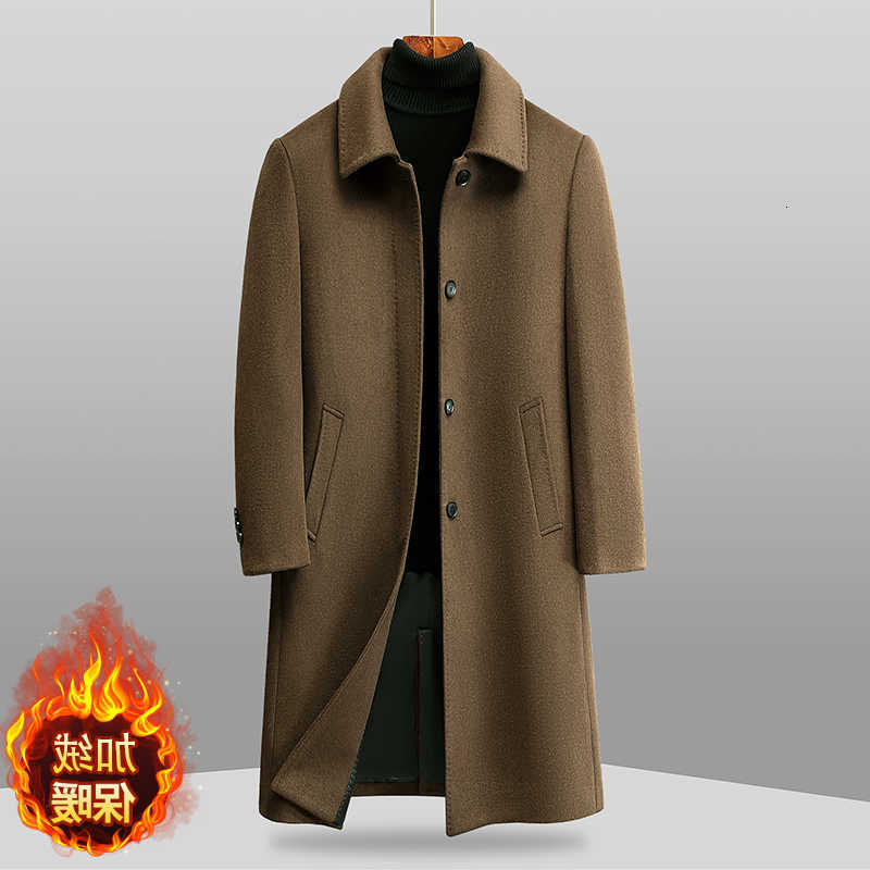 Wool Blends Trench Men's Coat Business Casual Lapel Men's Woolen Overcoat Long Over-the-Knee Woolen Trench Coat for Autumn and Winter D260