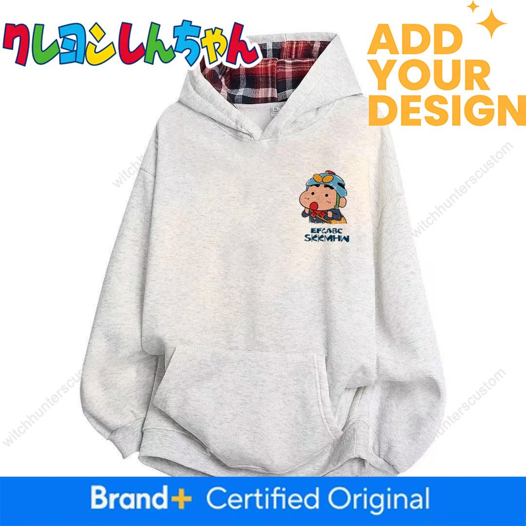 Chaqueta a cuadros pesada inspirada en la dopamina de forro polar de zorro plateado, sudadera con capucha Crayon Shin-chan, unisex, versátil para ot