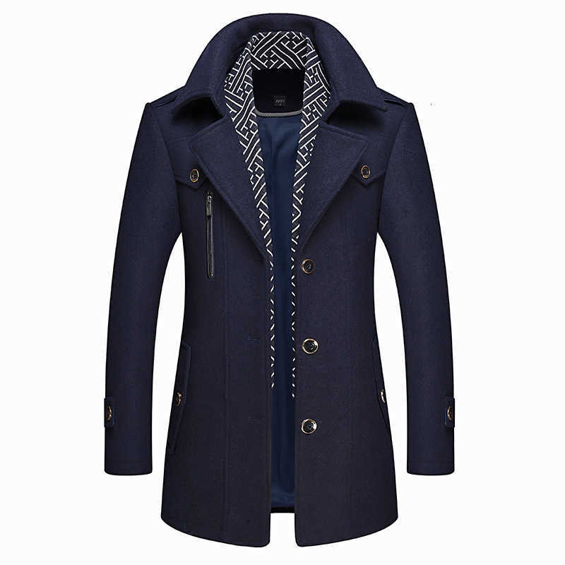 Winter Blends Men's Men Wool Wool Coats New Fashion Male Middle Long Scarf Collar Cotton-Padded Thicken Warm Woolen Coat Man Trench Coat Overco