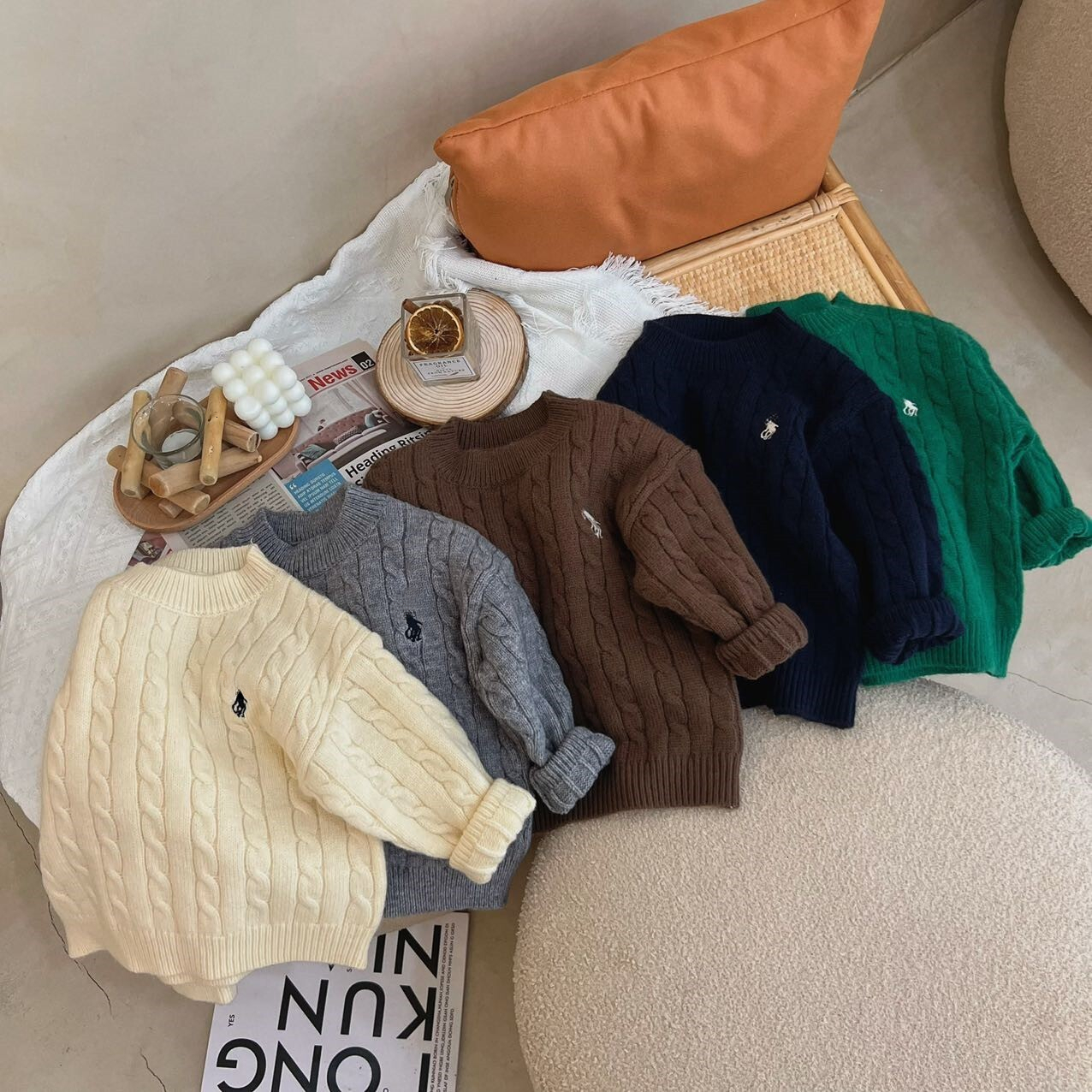 Designer Children Embroidered Sweater for Boys Girls, Loose Fit Warm Knitted Pullover, Casual Kids Knitwear Top, 90-140cm