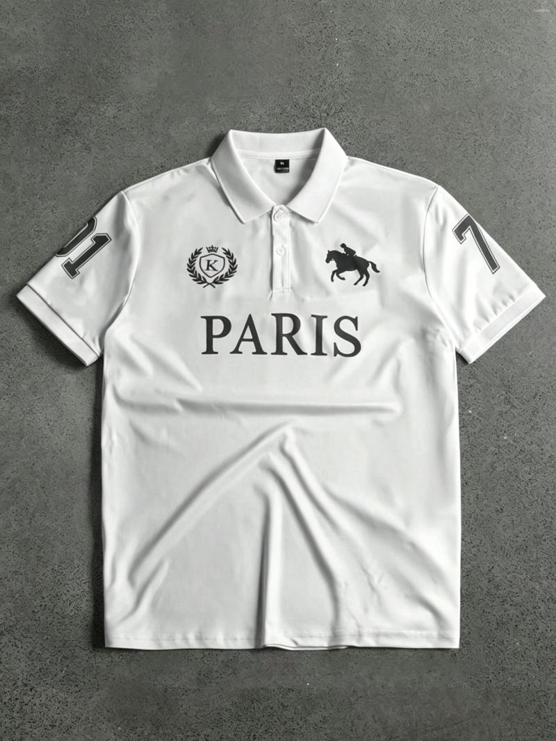 Men's Letter Print Casual Commute Short Sleeve Polo Shirt Outings Summe Simple Stylish Hip-hop Y2K