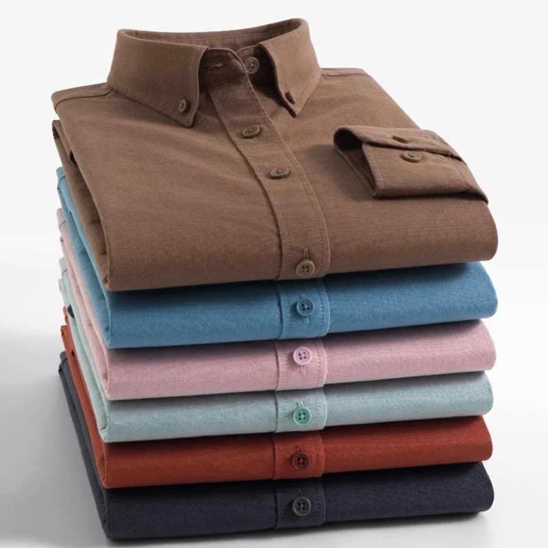 New Shirts Men's 100% Casual Pure Cotton Oxford Shirts Men's Long Sleeve Business Casual Regular Fit Soft Comfortable Social Shirts Men Cl