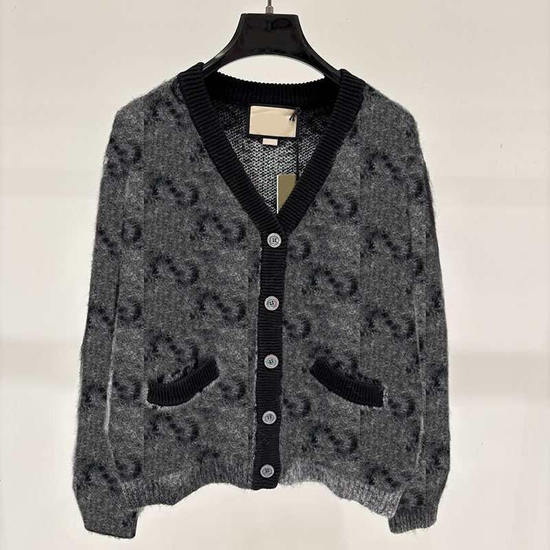 Chic Women Soft Fuzzy Knitted Cardigan Geometric Jacquard Sweater Coat Autumn Winter Casual Daily Street Knit Outwear