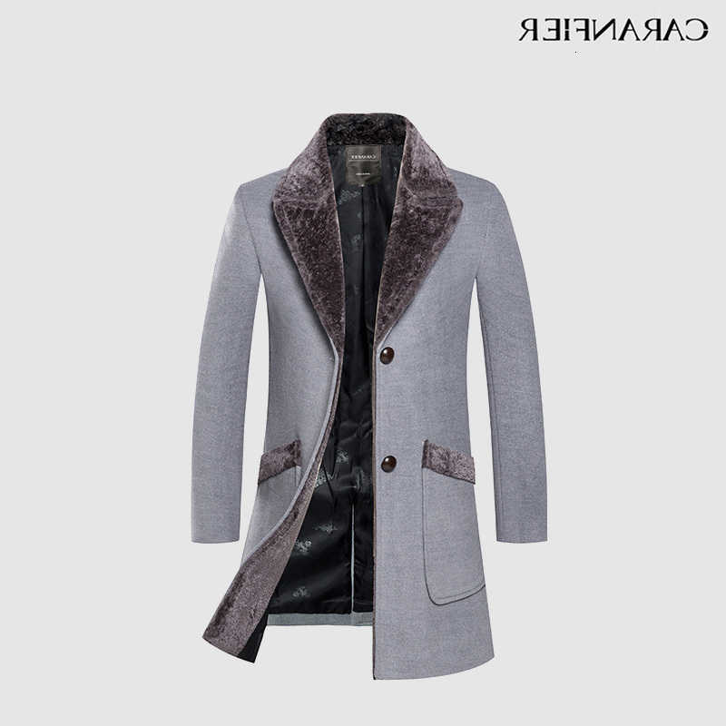 CARANFIER Men's Wool New Blends Arrival Winter Men's Long Woolen Coat Fur Collar Warm Wool Coats Male Solid Color Slim Casual Windbreaker