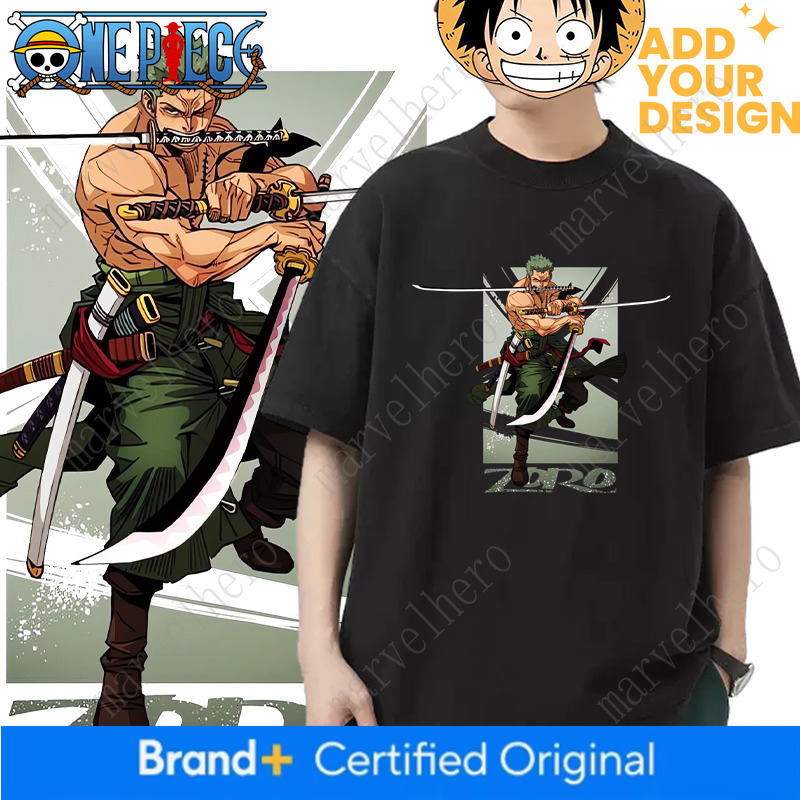 One Piece Zoro T-Shirt Pure Cotton Short Sleeve Oversize Drop Shoulder Loose Summer Plus Size Men's Trendy