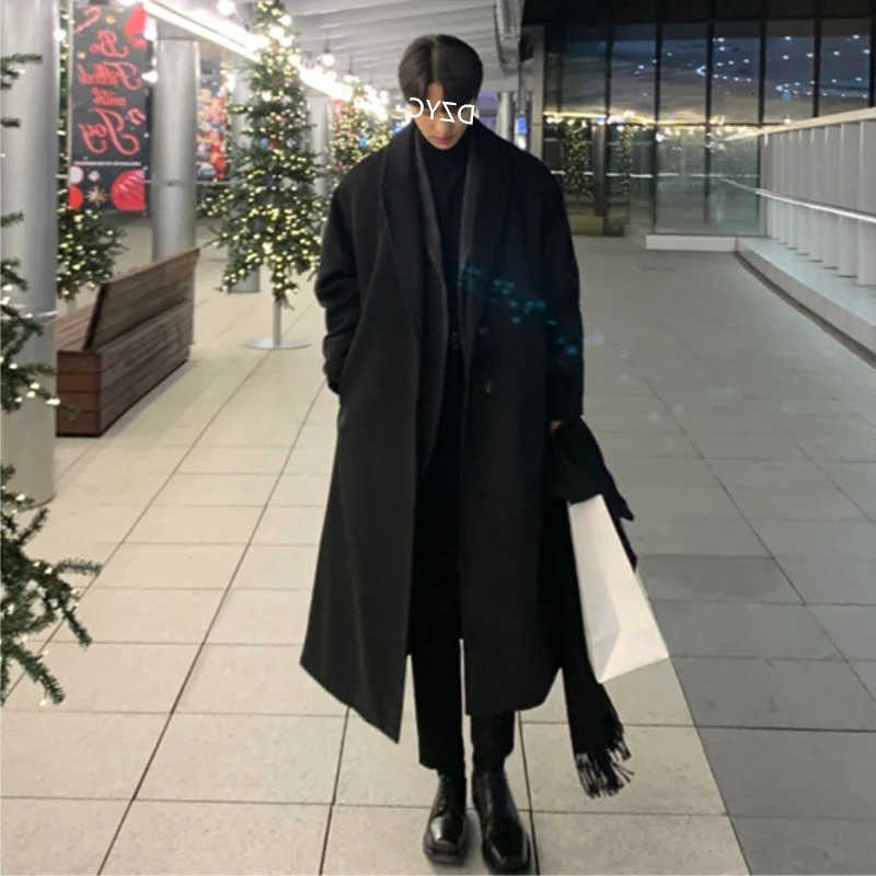 Wool Blends Korean Fashion Men's Winter Jacket and Coat Men 2025 Mens Casual Thicken Wool Oversized Overcoat Male Streetwear Warm Belt Long Coa