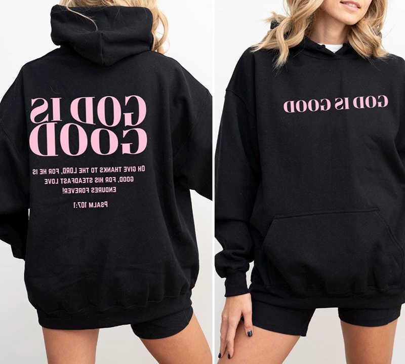 Hoodies Sweatshirts Autumn Men's Hoodie Pink God Is Good Christian Hoodie Bible Verse Fashion Sweatshirts Long sleeve Tops Jesus Aesthetic Hood