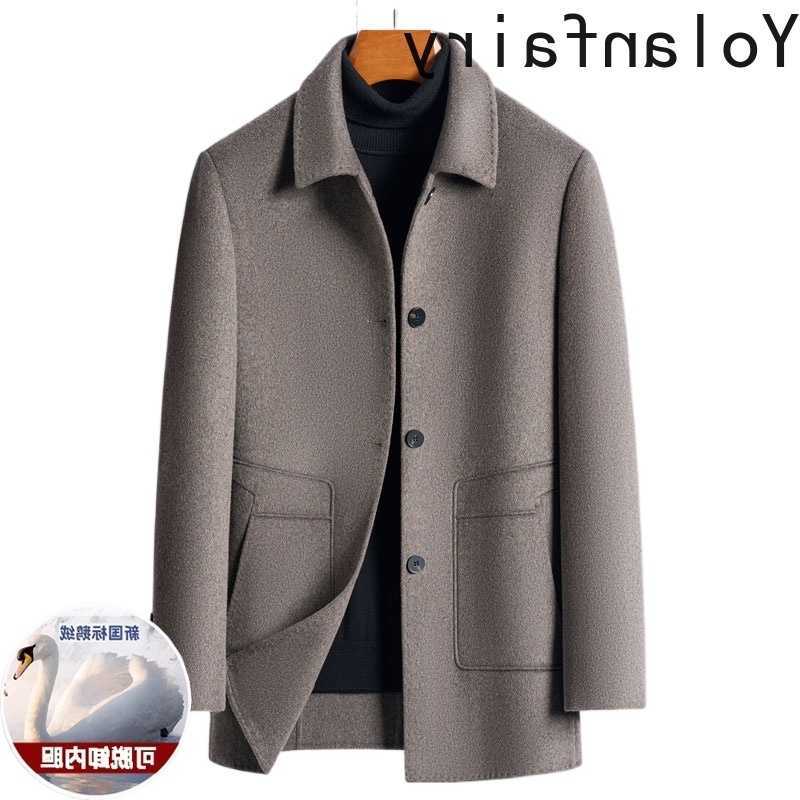 YOLANFAIRY Blends Men's New Wool Autumn Winter Wool Jackets for Men 2025 Mid-length 100% Cashmere Coat Man Clothing Lapel Detachable Down Liner
