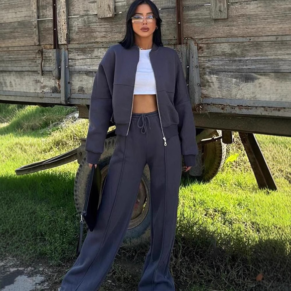 European And Casual American Autumn Winter Cardigan Sports Women's Fashion Street Style Sleeve Jacket Long Pants Two-Piece Set Manlishan