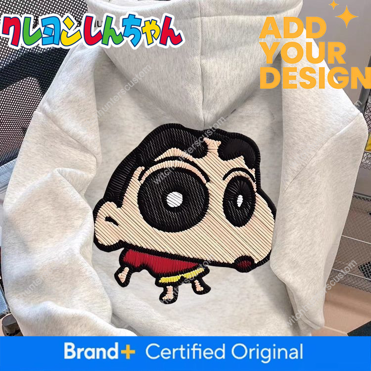 Sudadera con capucha bordada en la espalda de Anime Crayon Shin-Chan, suéter con capucha de gran tamaño con forro polar cálido para invierno, sudade