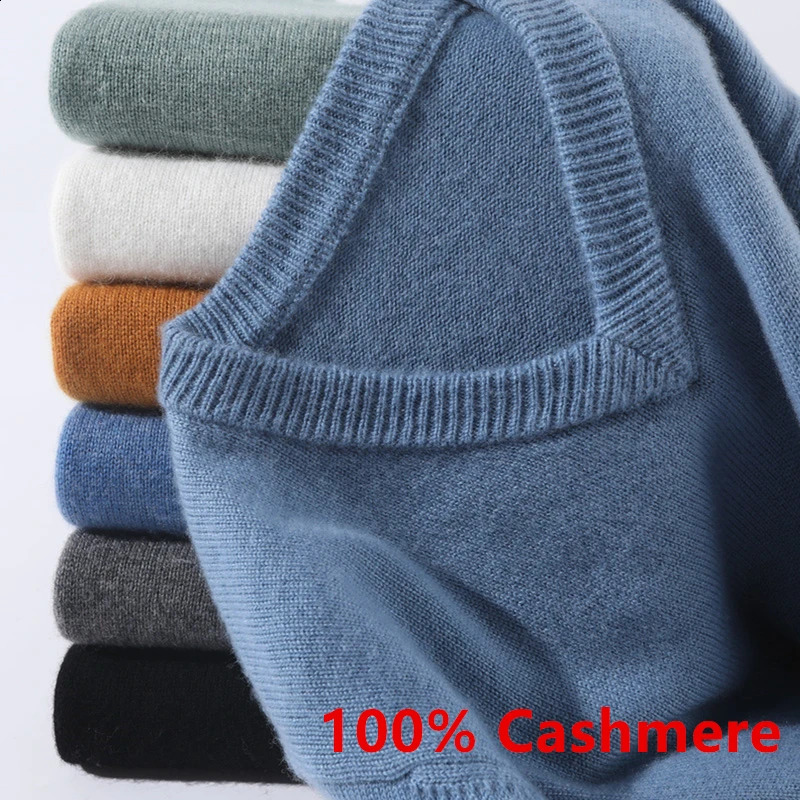 Super 100% Cashmere Sweater Men Pullover Autumn Winter Warm Classic V-neck Sweaters Male Jumper Hombre Pull Homme 260918