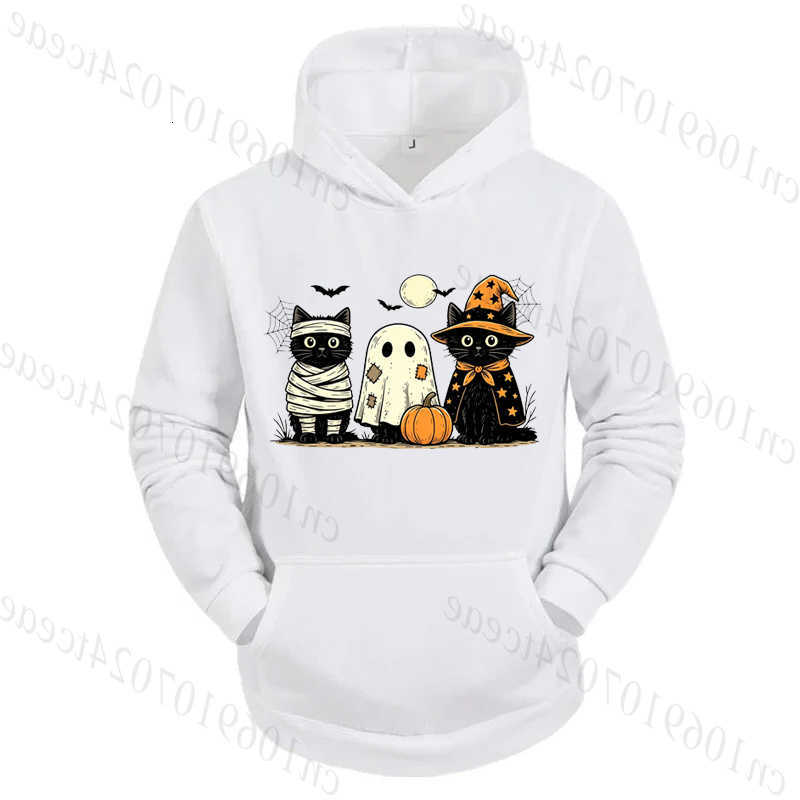 Black Sweatshirts Men's Cat Hoodies Pumpkin Hoodies Ghots Gothic Fall Cat Sweatshirts Halloween Spooky Season Tracksuits Halloween Party Gift D