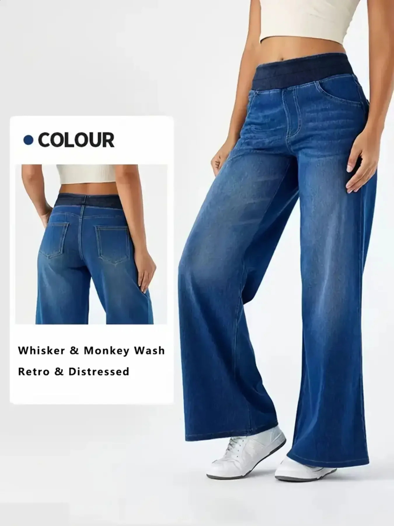 Jeans for Woman Y2k Jeans Baggy Jeans Stretchy Fabric Loose Straight Leg Ribbed Waist n Modern Trousers Urban Fashion 260921