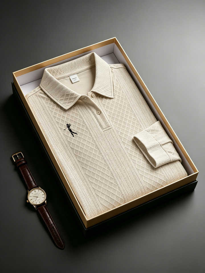 Mens Shirts Men's Milano Casual Italia Jacquard Textured Long Sleeve Polo Shirt Casual Business Golf Pullover Top for Men H260921
