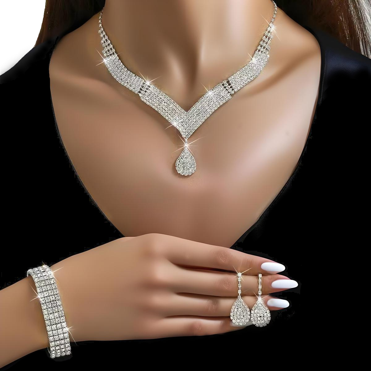 bestseller European American fashion jewelry: light luxury full-diamond sparkling and earrings, luxurious high-end necklace set