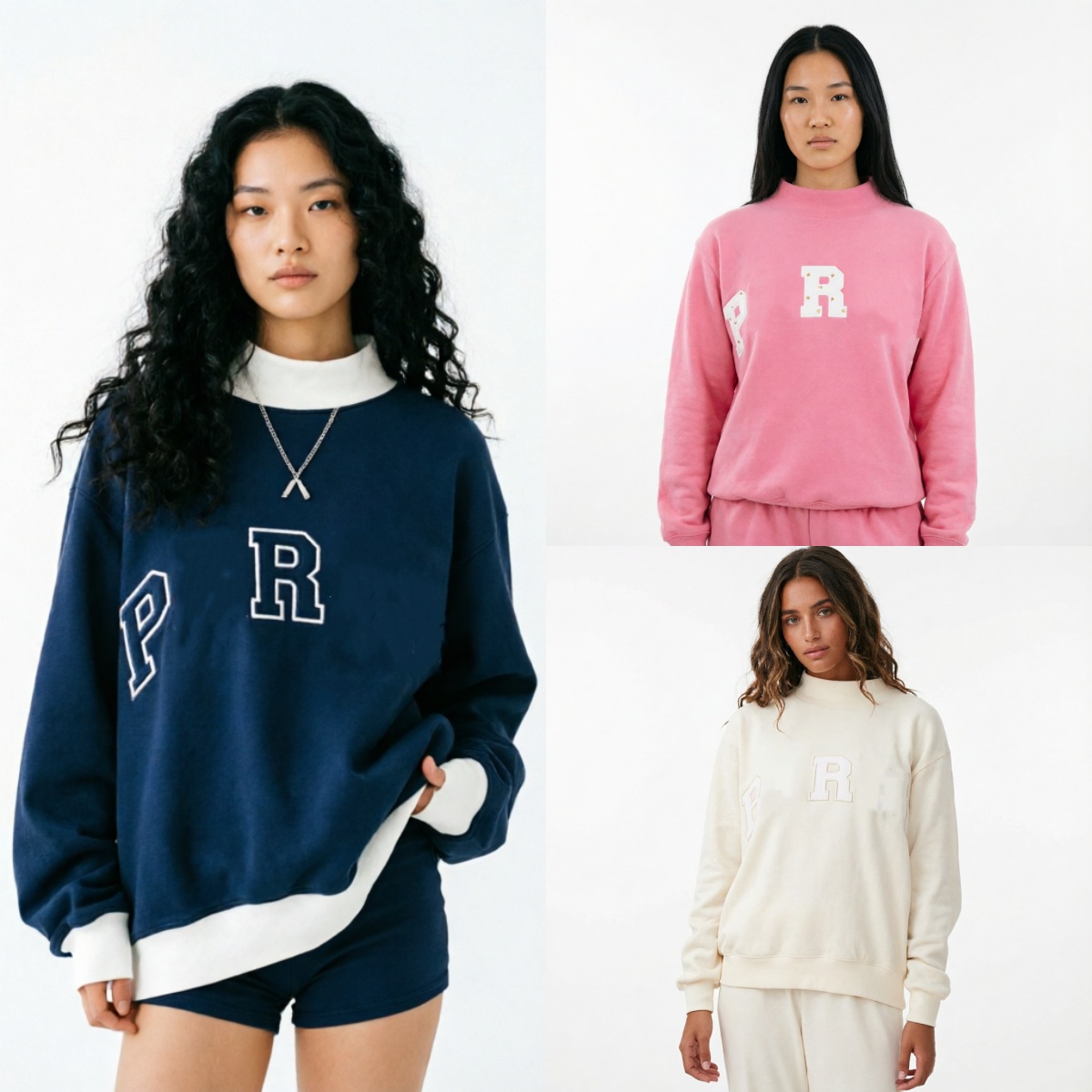 PAR Womens High Neck Hoodie Loose Fit Stand-Up Collar for Winter Comfortable Full-Zip Pullover Embroidered Sweater E7345