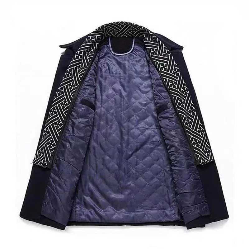 Winter Blends Men's Men Wool Wool Coats New Fashion Middle Long Scarf Collar Cotton-Padded Thick Warm Woolen Coat Male Trench Coat Overcoat M-5