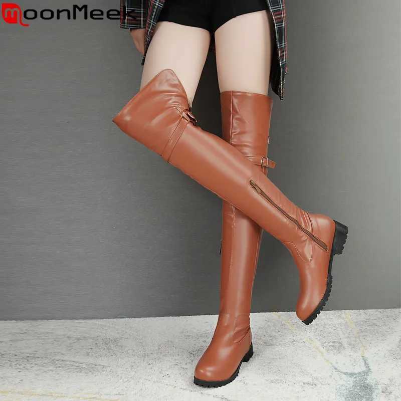 MoonMeek plus size 34-48 fashion ladies autumn winter boots round toe over the knee boots zip low heels women boots 2022 new L26921