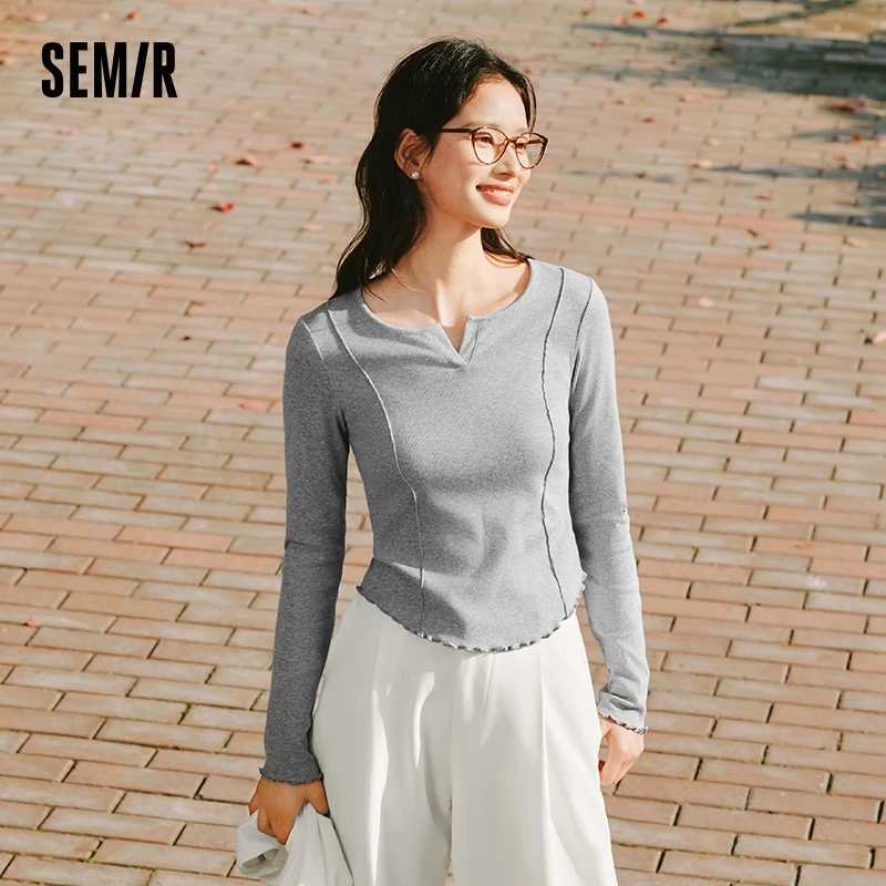 Women's T-Shirt Semir Solid Color Long Sleeve T-Shirt Women 2025 New Spring Bottoming Loose Versatile Top Q260921