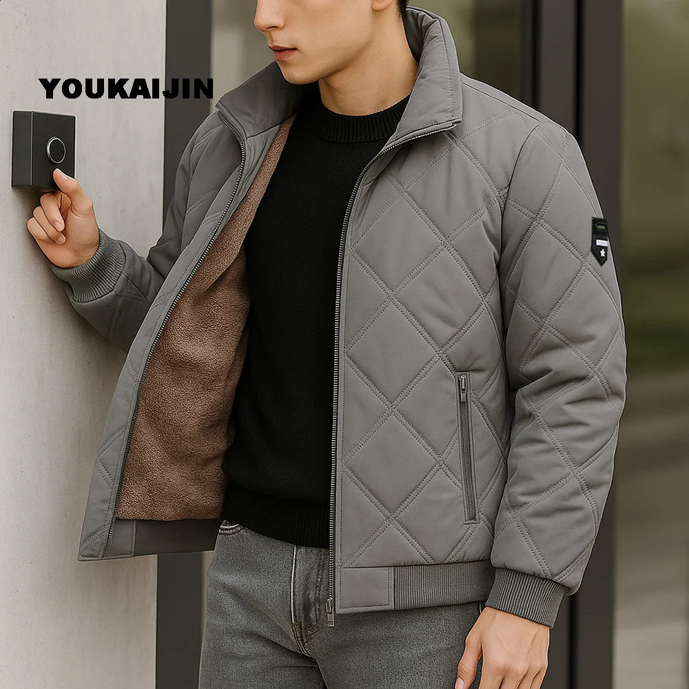 Giacche invernali Uomo Parka Caldo colletto alla coreana Colletto in pile Giacca addensata da uomo Casual Cappotto con zip verde Capispalla per l'au