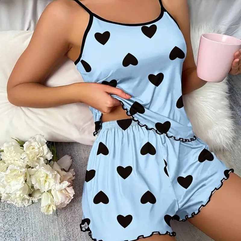 Women's Pajama Set Pajamas TShirts Shorts Pink HeartShaped Print Round Neck TShirt Ice Silk Top Comfortable Casual Summer 260920