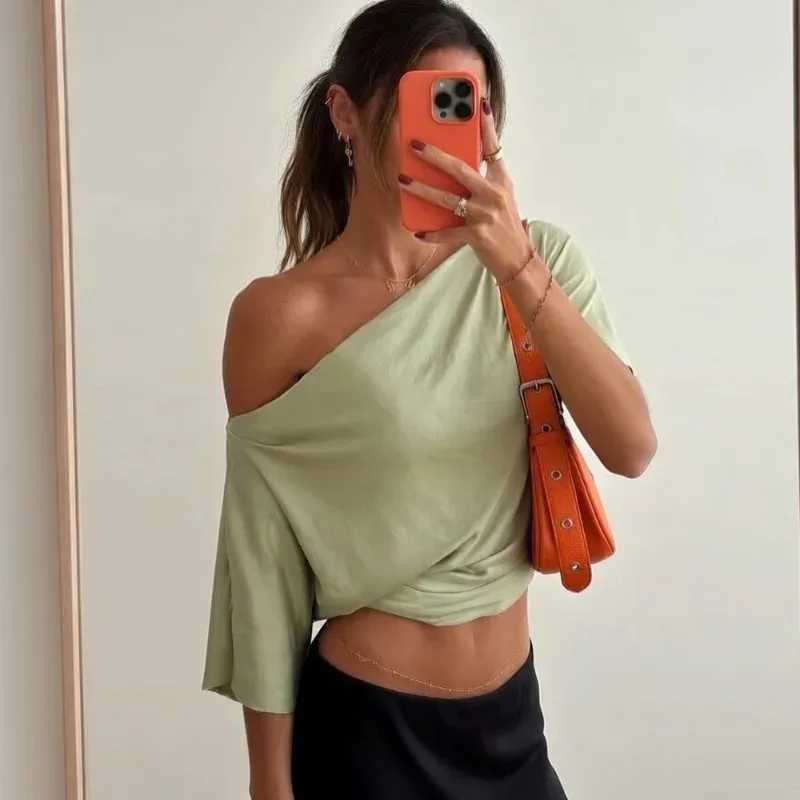 Women's T-Shirt Talenza Summer One Shoulder Tops Fashion Slim Shrink Short Sleeve T-Shirts Sexy Party Y2k Streetwear Solid Pullover Tops Women