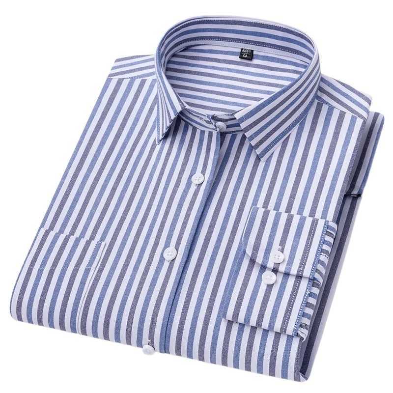 100%Pure Men's Quality Casual Shirts Cotton Men Long Sleeve Social Shirt for Oxford Shirt Men Plaid Striped Work Casual Pocket Shirts S- 7XL 8X