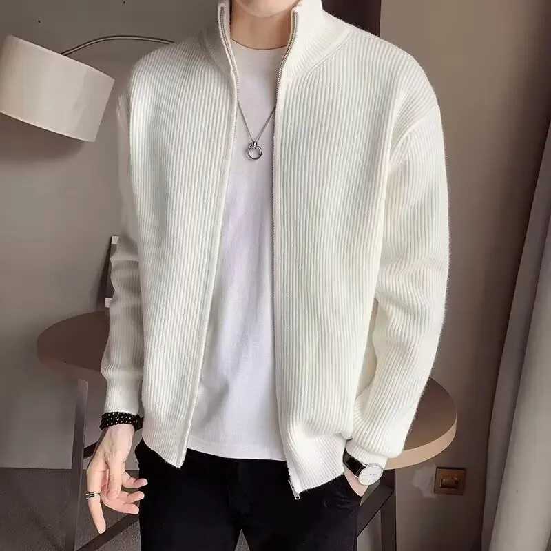 Autumn and winter versatile solid color zipper cardigan men's knitted sweater popular slim fit sweater jacket men's stand up col Q260921