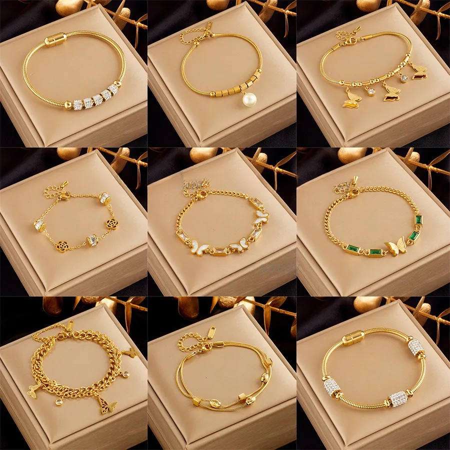 18k Butterfly Charm Bracelet Snake Chain Designer Cable Wire Crystal Moissanite Diamond Woman Gold Bracelets Bangle Wrap Fine Jewelry Gift