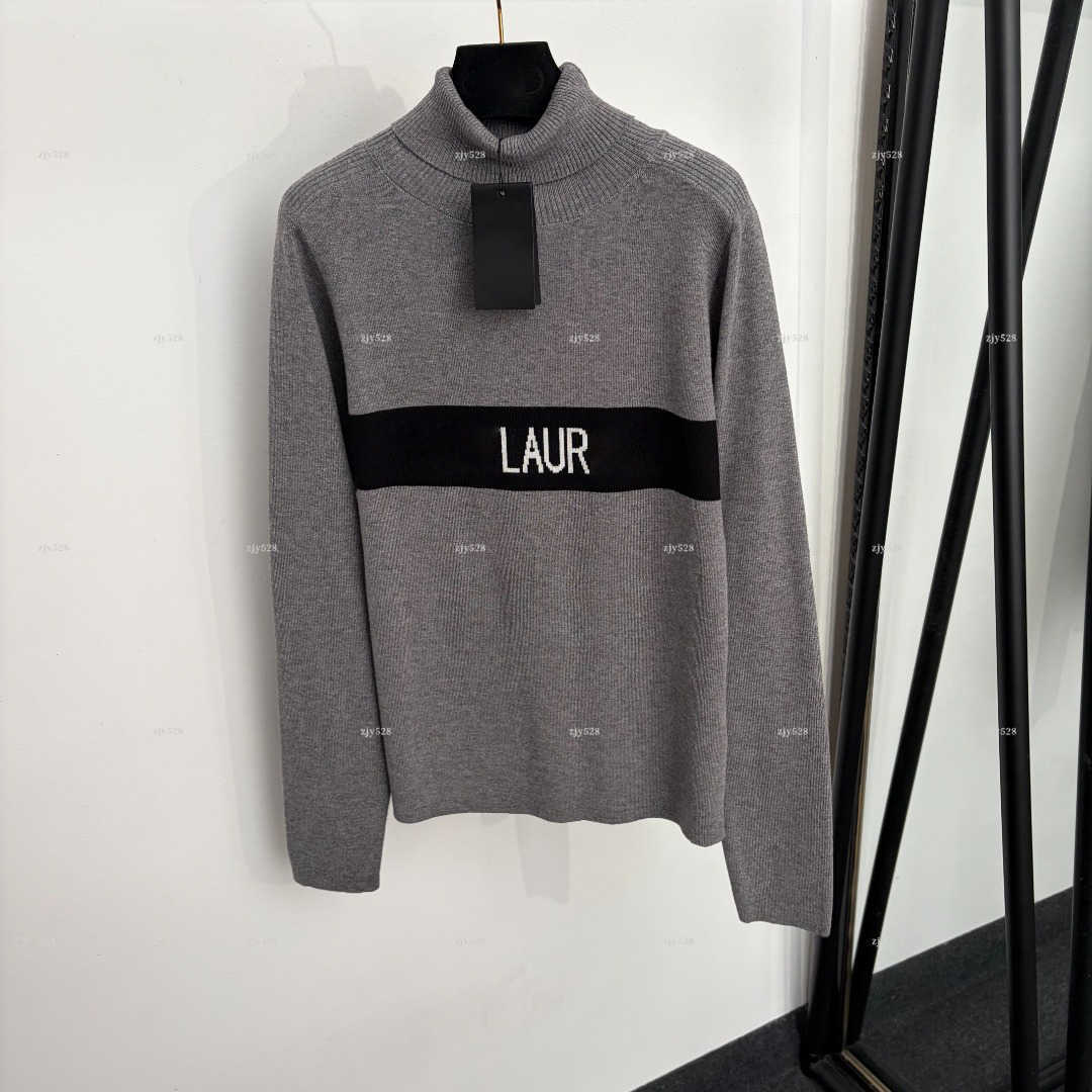New Turtleneck Color Block Letter Jacquard women designer clothes Knit Sweater Slim Fit Long Sleeve Elastic Basic Pullover Tops striped base layer A