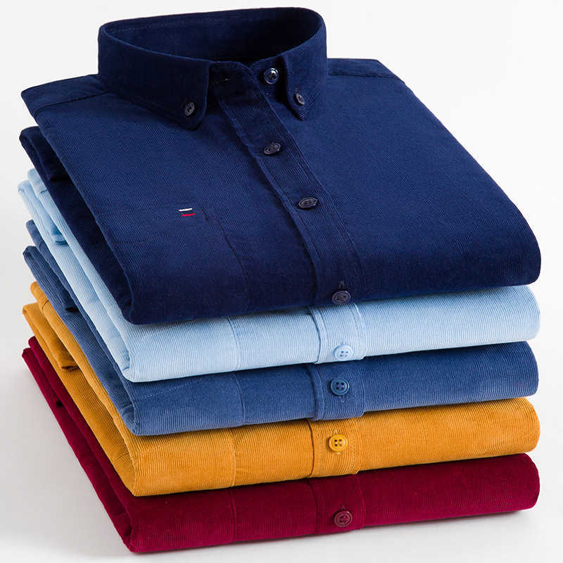 Casual Shirts 7XL 6XL Men's Cotton Corduroy Shirt Mens Long Sleeve Casual Regular Fit Soft Comfortable Pocket Dress Shirts For Male Blouse Clot