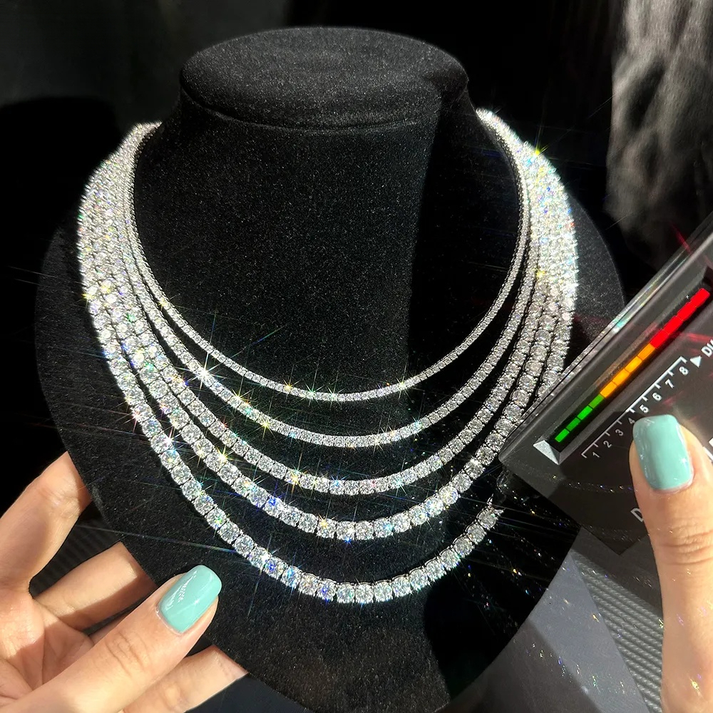 Pass Tester 925 Sterling Silver 2mm 3mm 4mm 5mm Vvs Diamond Necklace Hip Hop Moissanite Tennis Chain
