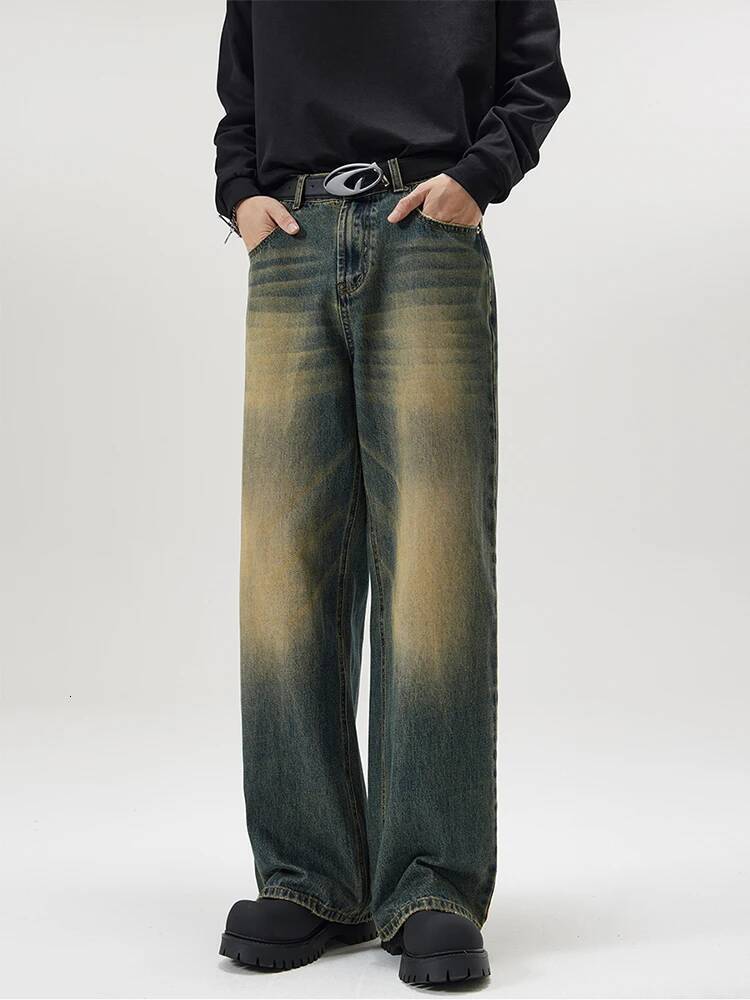 4 Colors Autumn Vintage Distressed Men's Baggy Straight Jeans Fashion Korean High Street Denim Pants Streetwear Male Trousers 26L0921