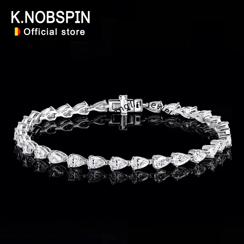 KNOBSPIN 3x5mm Pear Cut Moissanite Tennis Bracelets for Women s925 Sliver Plated 18k White Gold Hiphop Party Bracelet Wholesale