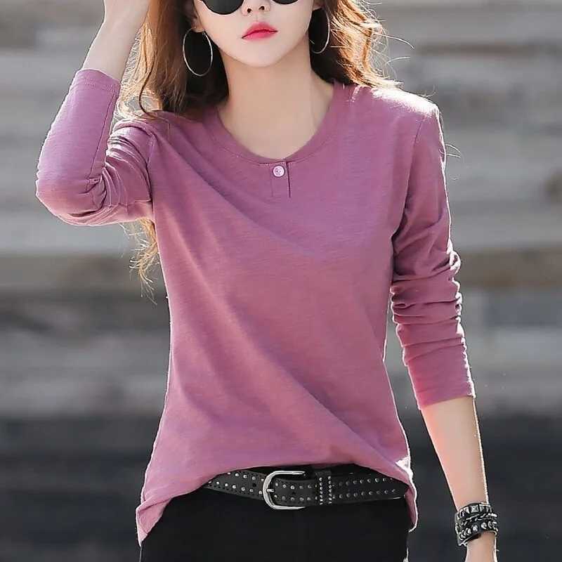 Women's T-Shirt Plus Size Women's Solid Color Simple Long Sleeve T-Shirt Office Lady Fashion New Arrival Trendy Comfortable Q260921